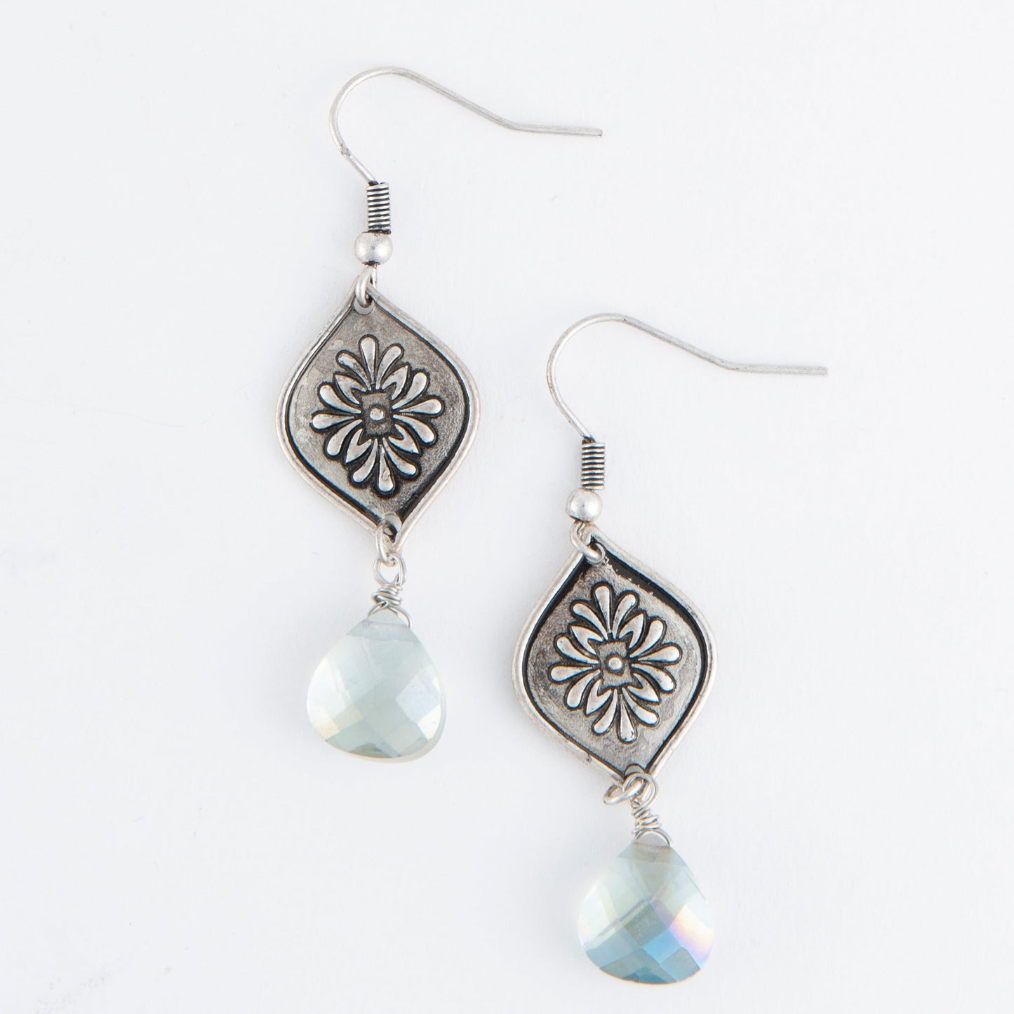 Wild Spirit Faceted Bead Silver Flower Earrings