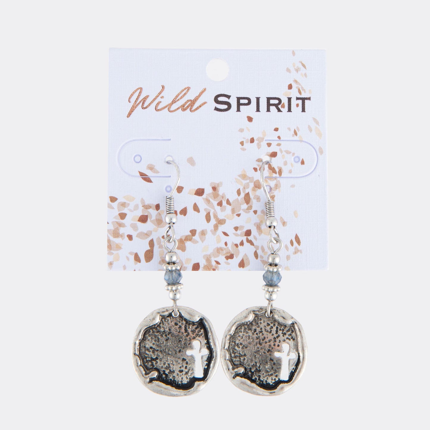 Wild Spirit Blue Beaded Silver Cross Disc Earrings