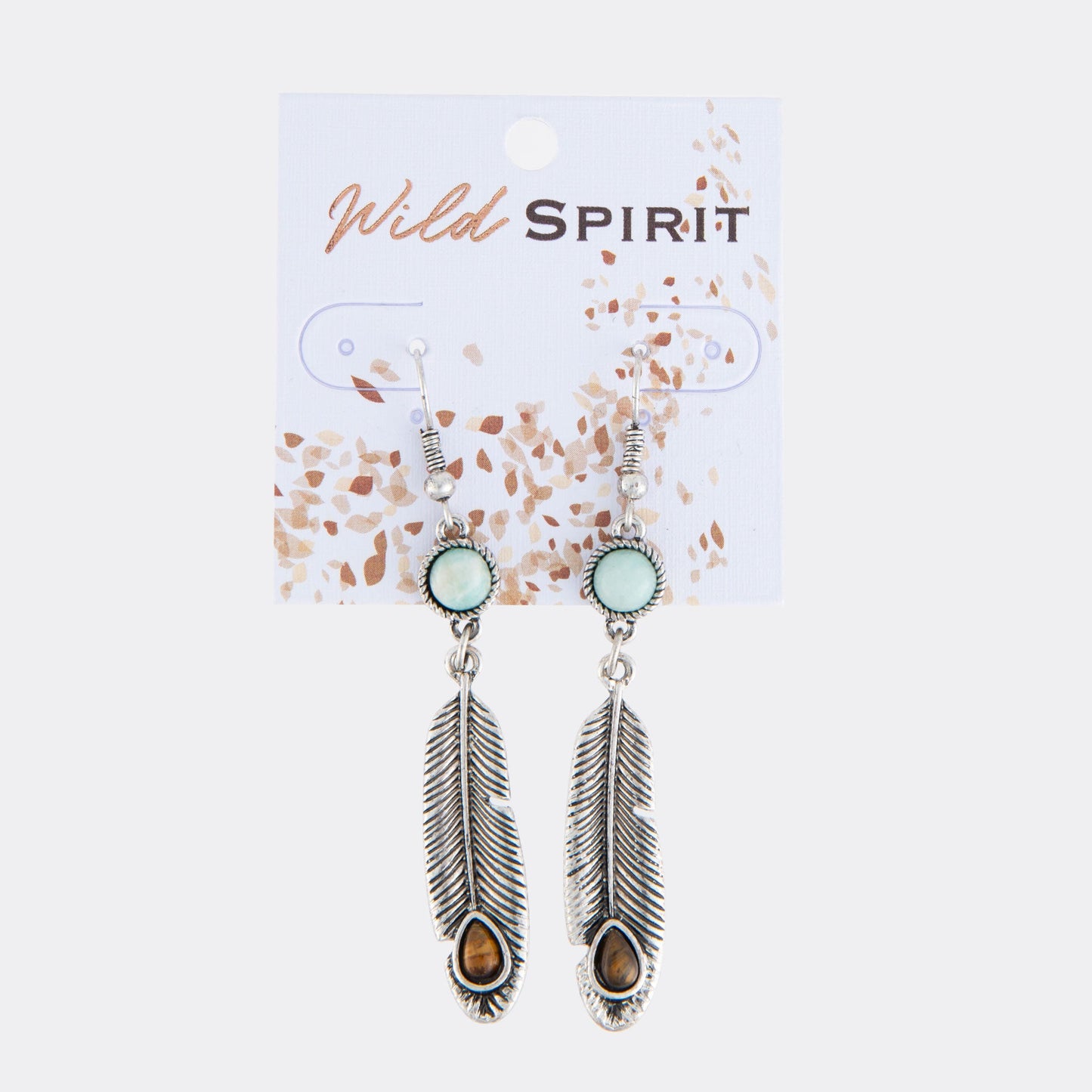Wild Spirit Genuine Stone Silver Feather Pendant Earrings