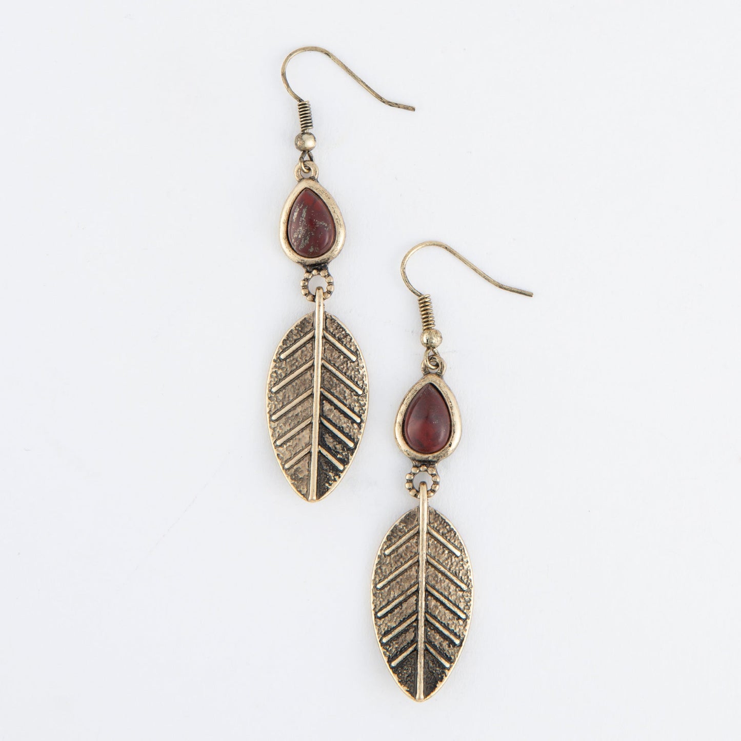 Wild Spirit Rainbow Jasper Gold Leaf Drop Earrings