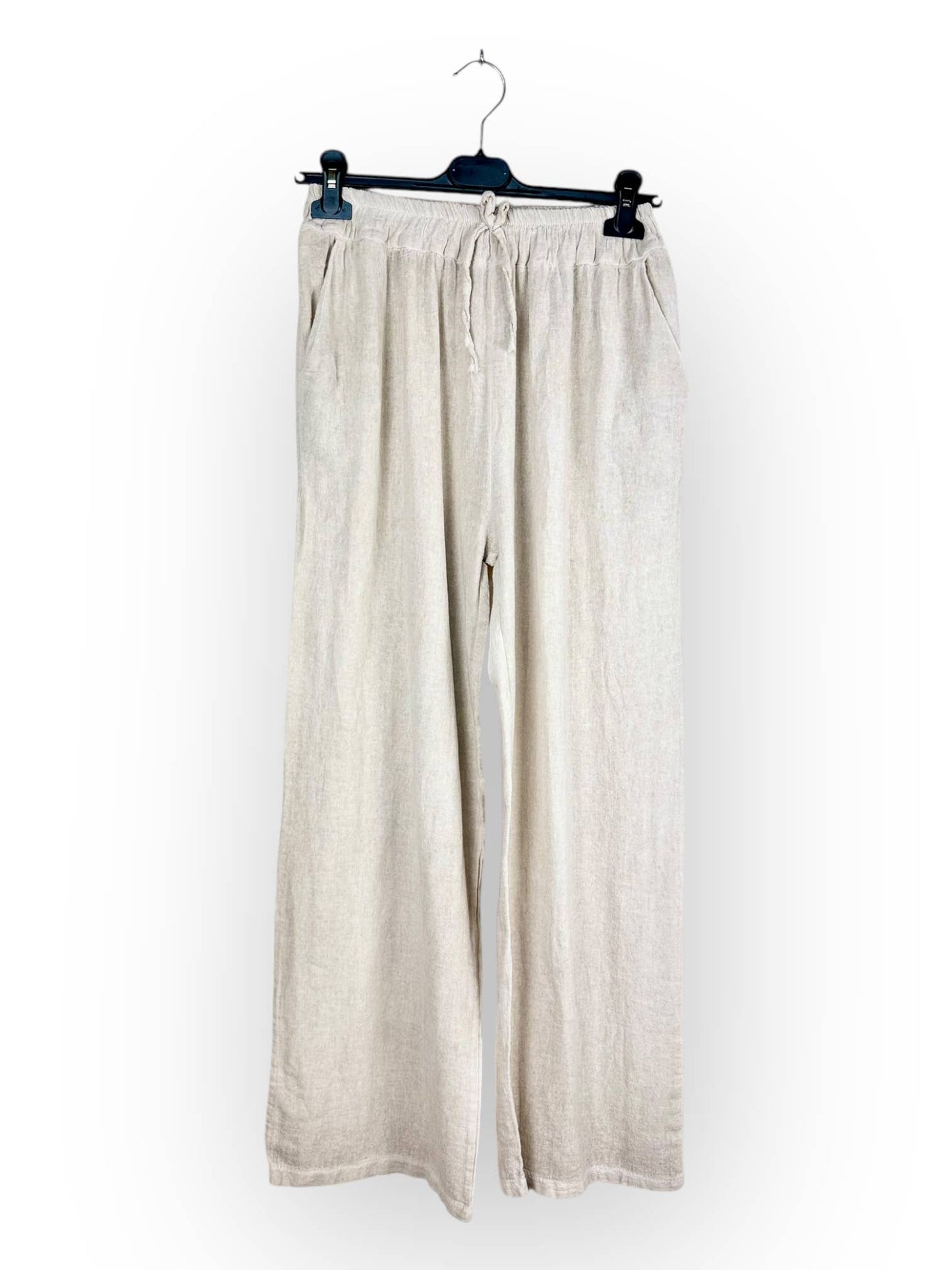PLAIN LINEN AND COTTON PANTS Made in Italy