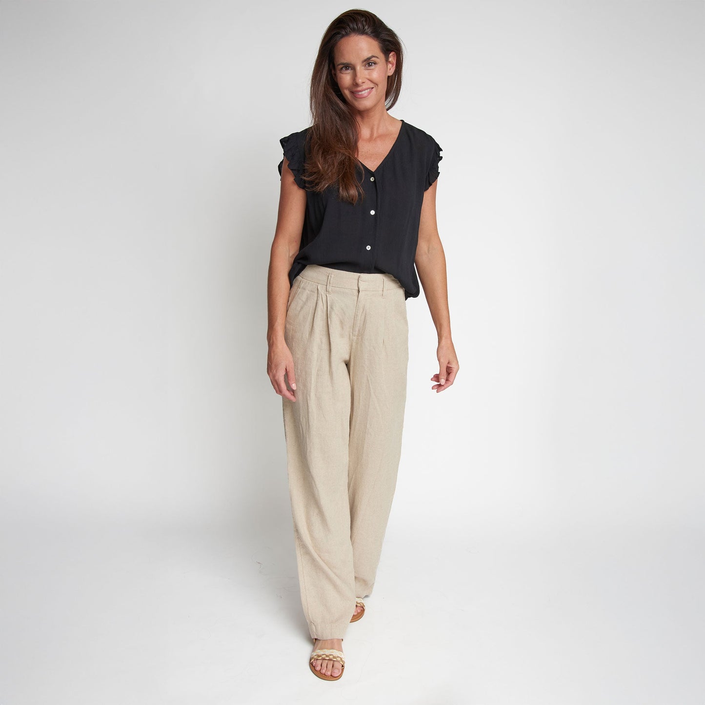 Amerie Black Crepe Button Up V-Neck Tank Top
