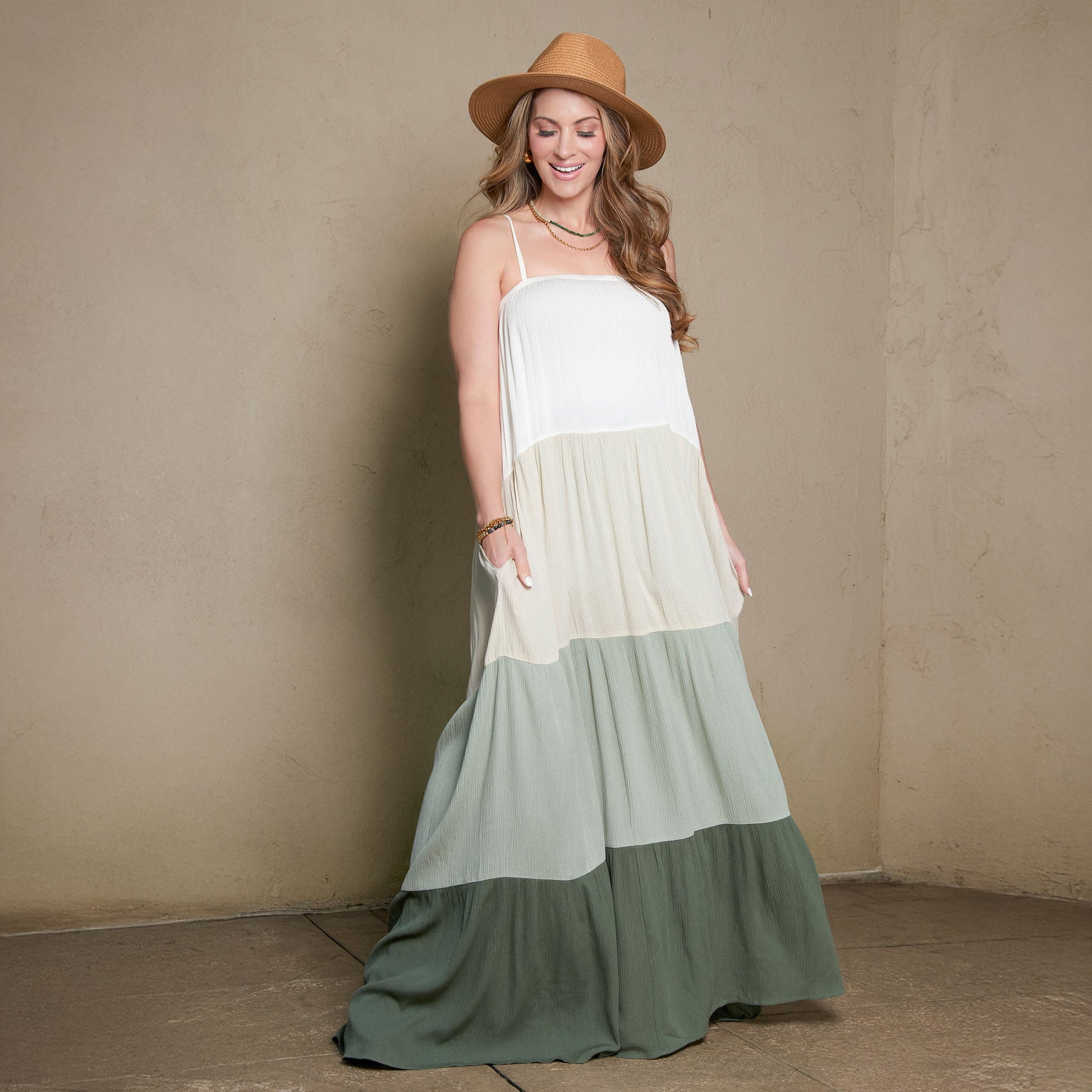 colorblock tiered maxi dress Color Block Tiered Maxi Dress L