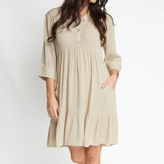 Rayanne Tiered Dress w/ Mid Length Sleeves in Parchment by Elsie & Zoey