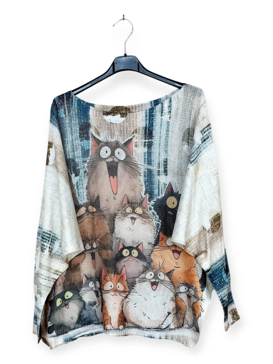 Happy Cats Patterned knit sweater, long sleeves