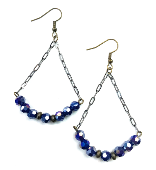BEADED TRI-ARCH ON CHAIN/NAVY EARRINGS