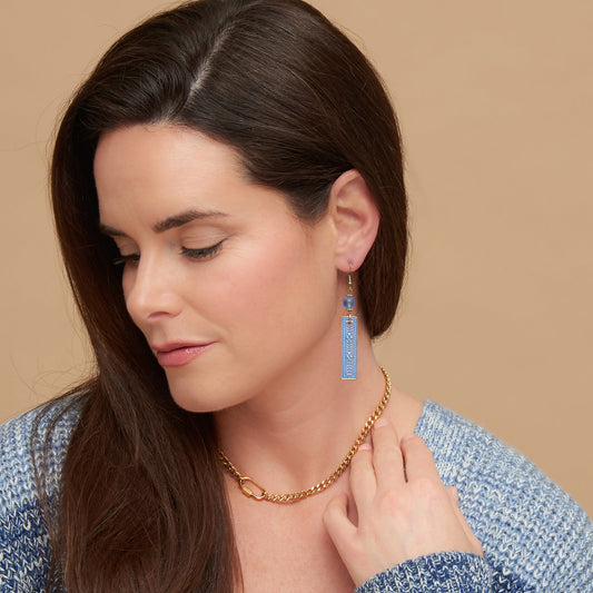 Wild Spirit Western Textured Blue Bar Drop Earrings