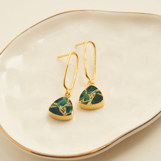 Tahani Textured Genuine Stone 18K Gold Drop Earrings