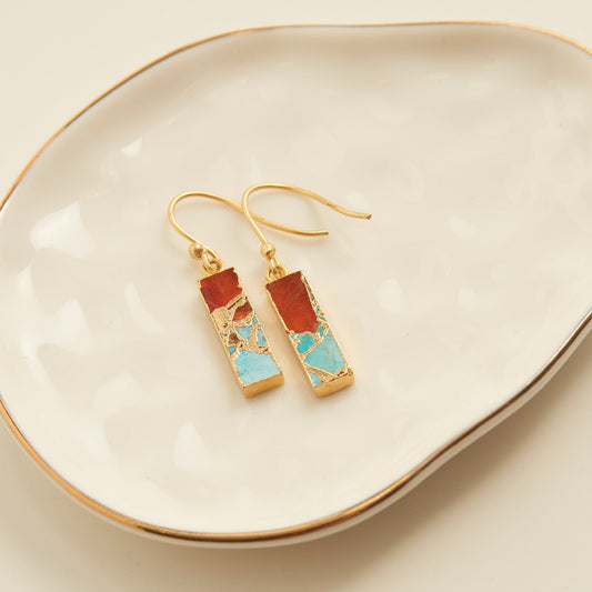 Tahani Textured Genuine Stone Bar 18K Gold Earrings