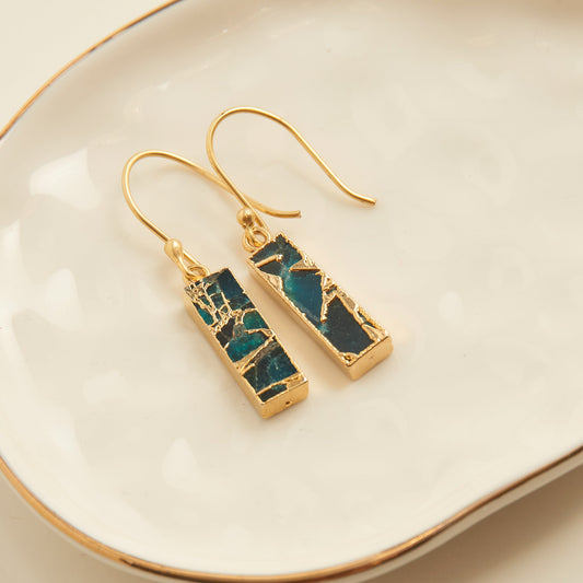 Tahani Textured Genuine Stone Bar 18K Gold Earrings