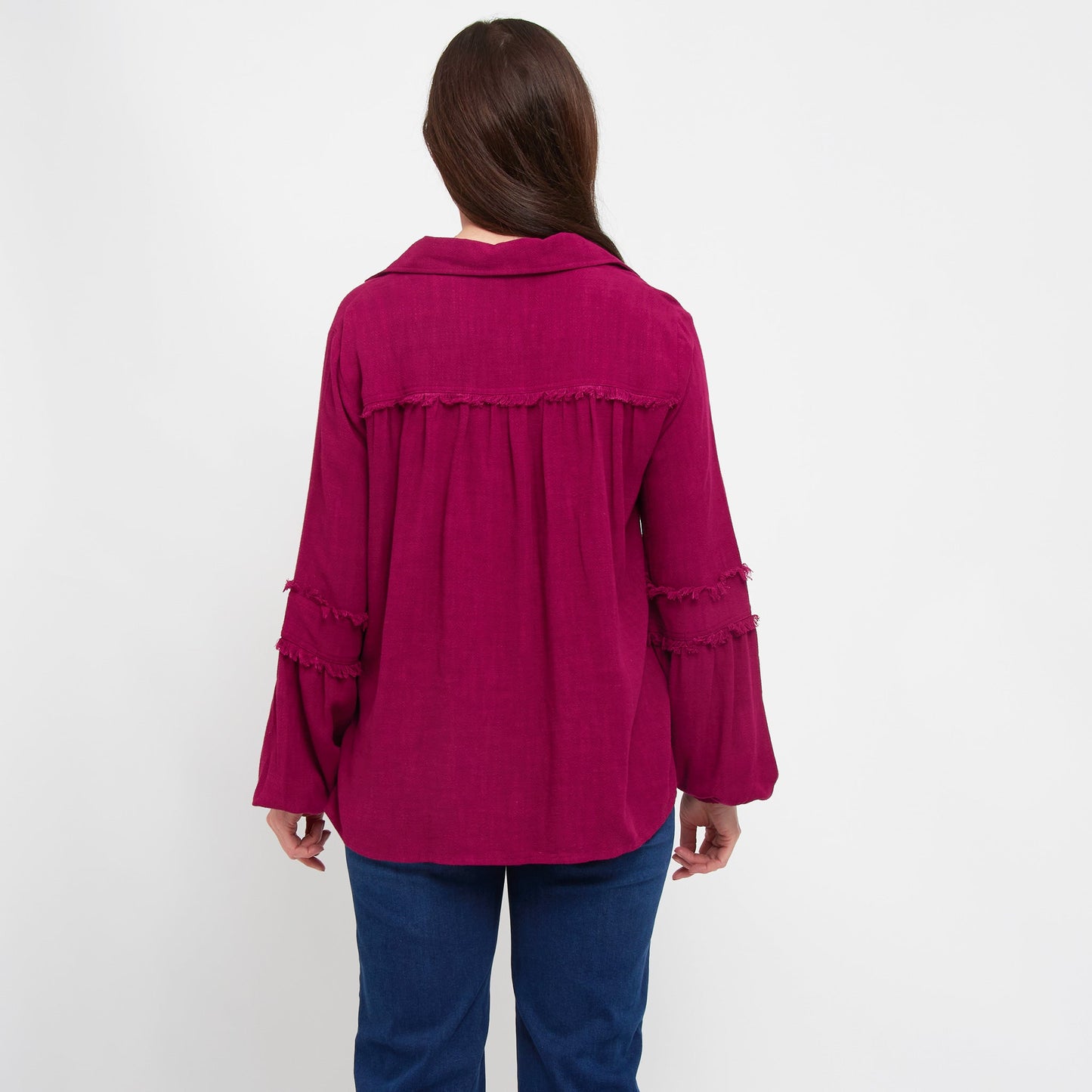 Blayke Collard V-Neck Long Sleeve Babydoll Blouse