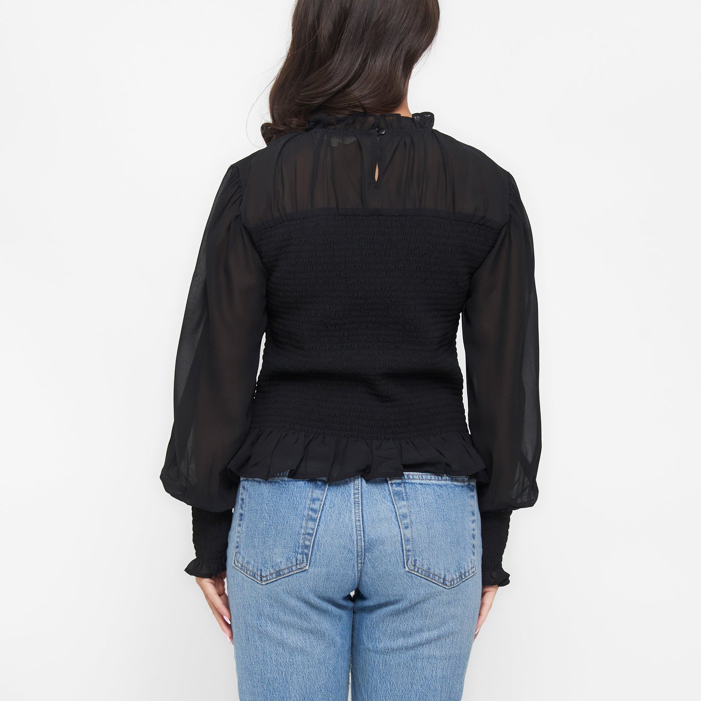 Hazel Smocked Georgette Long Sleeve Blouse