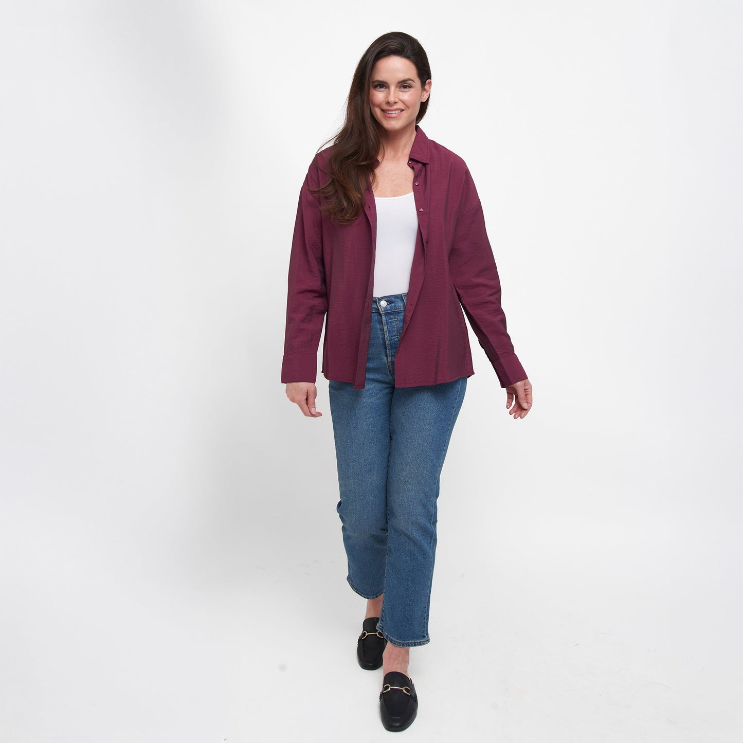 Reece Collared Long Sleeve Boyfriend Button Up Top