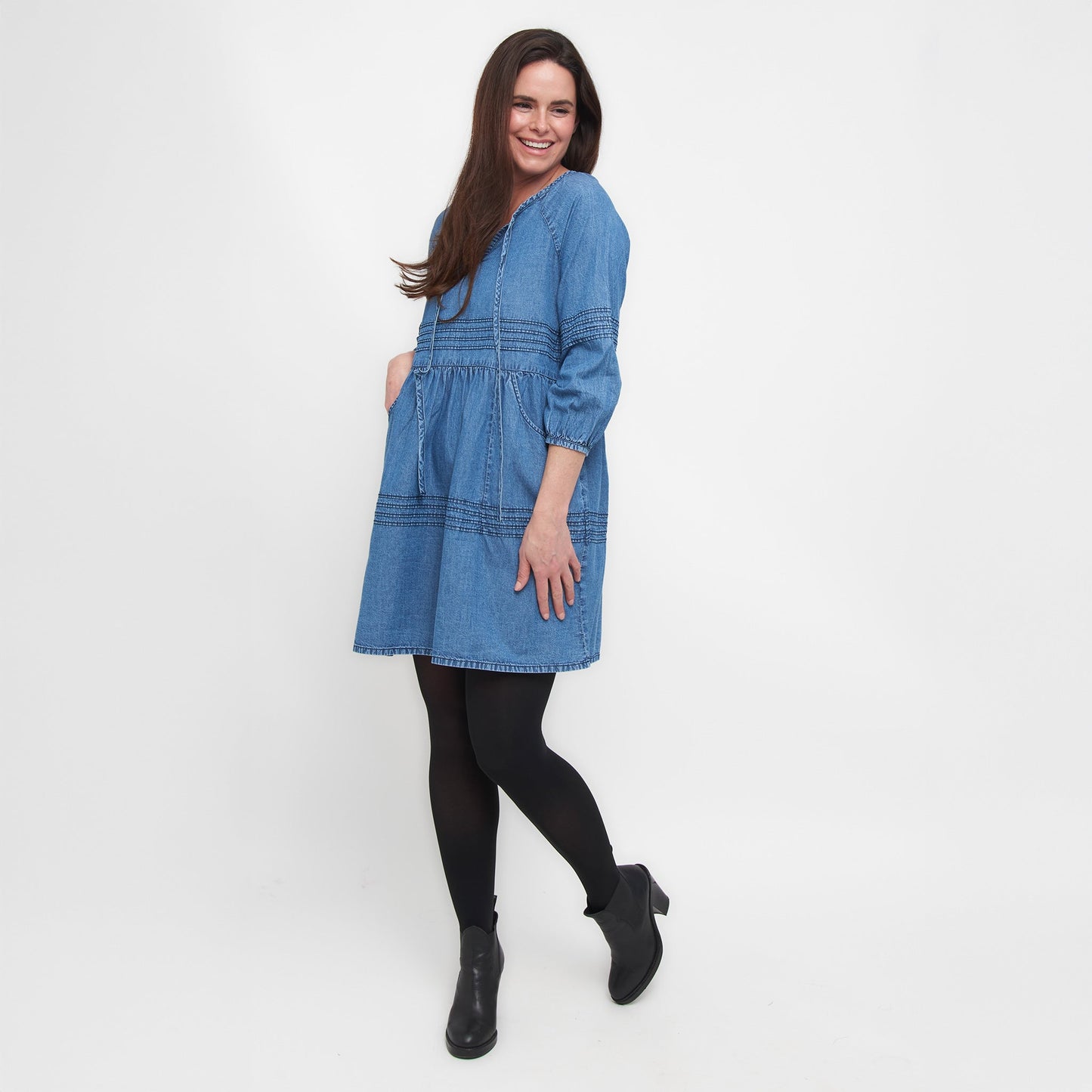 Micah Scoop Neck 3/4 Sleeve Cotton Babydoll Dress