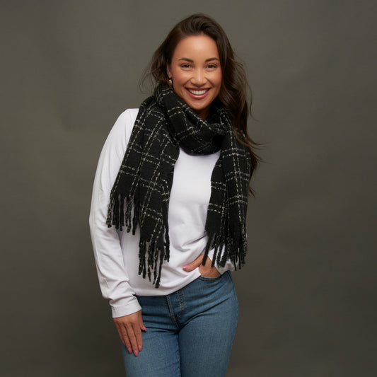 Riley Plaid Fringe Winter Scarf
