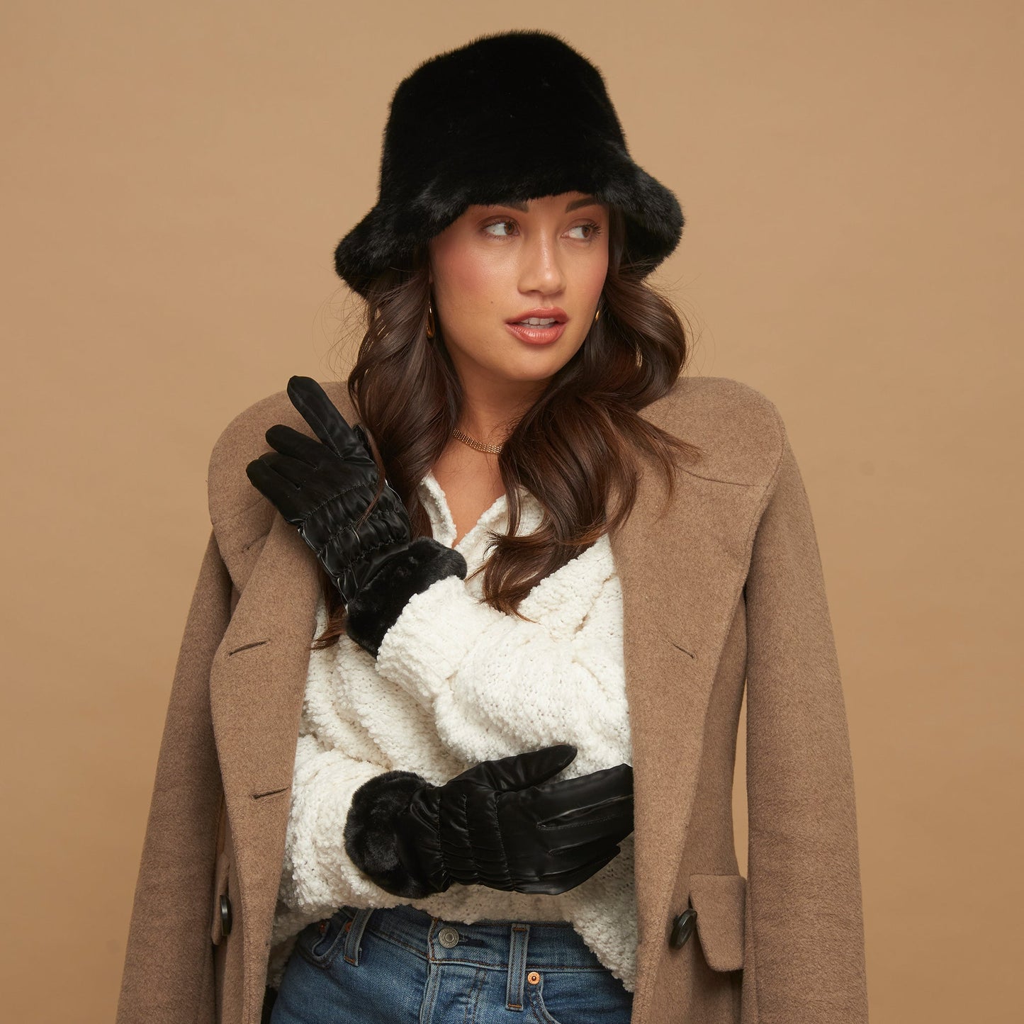 Spencer Faux Fur Cuff Texting Winter Gloves