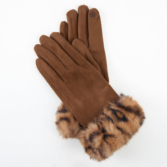 Ryan Animal Print Faux Fur Texting Winter Gloves