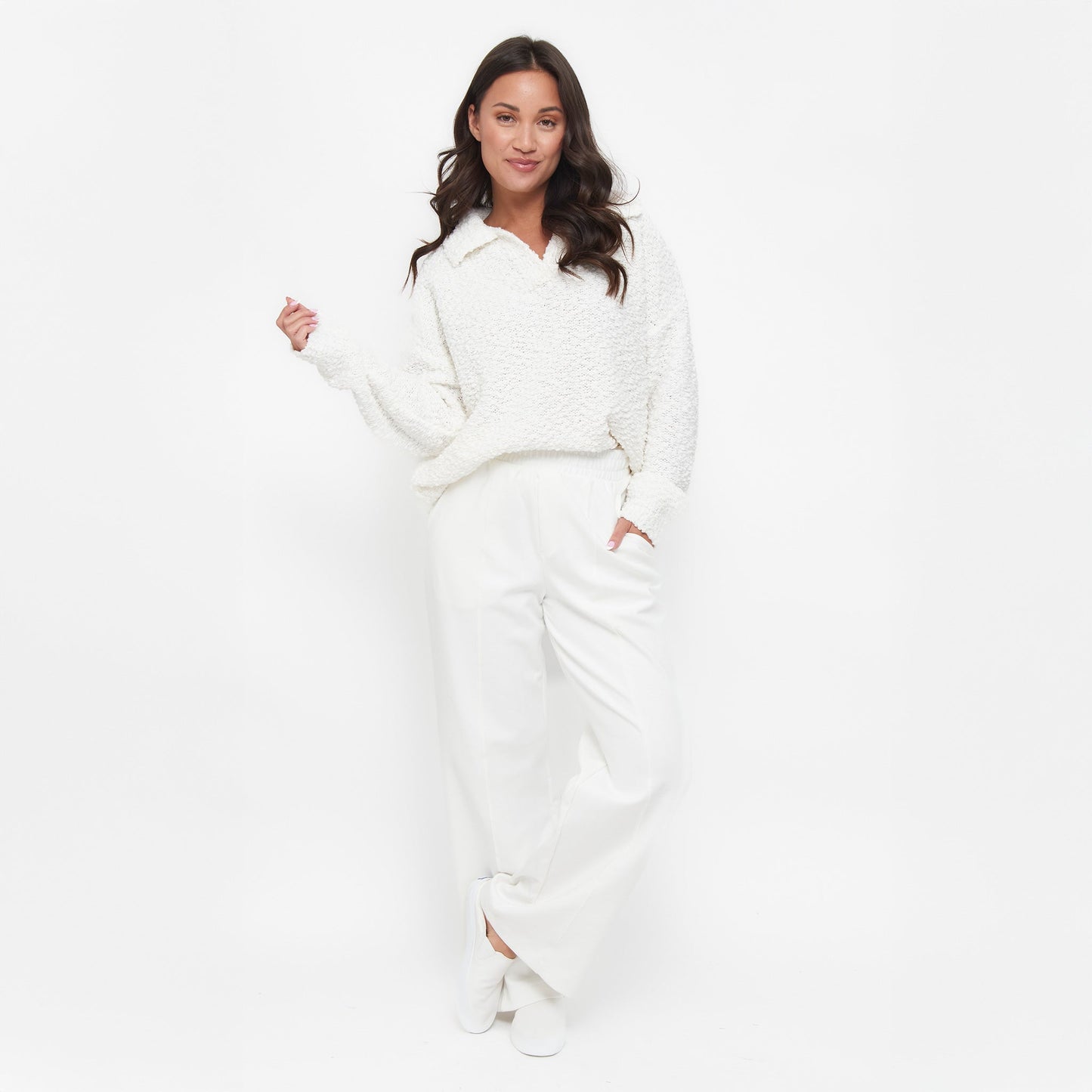 Tylie Teddy Bear Knit Long Sleeve Collared Polo Sweater