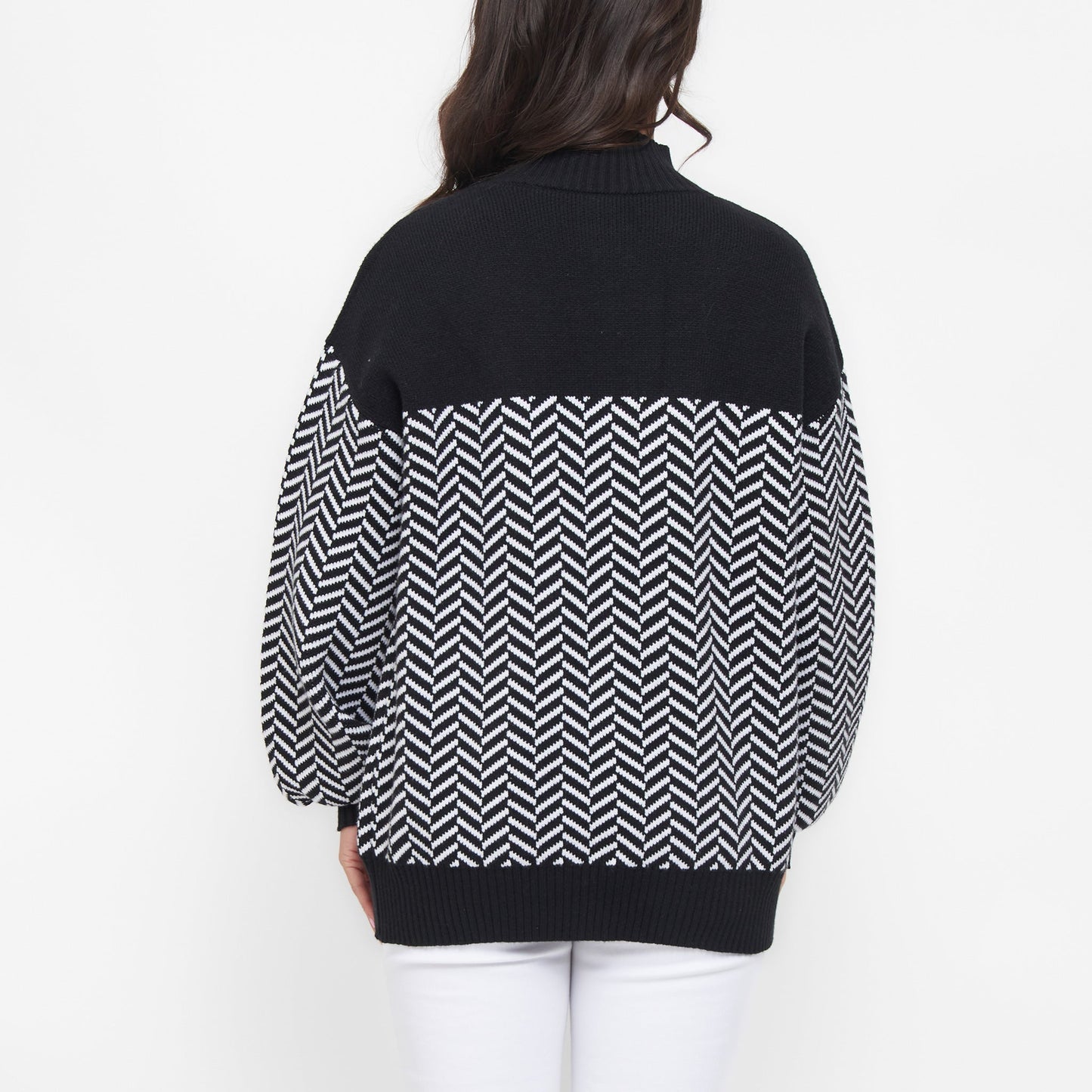 Skyler Herringbone Knit Mockneck Long Sleeve Sweater