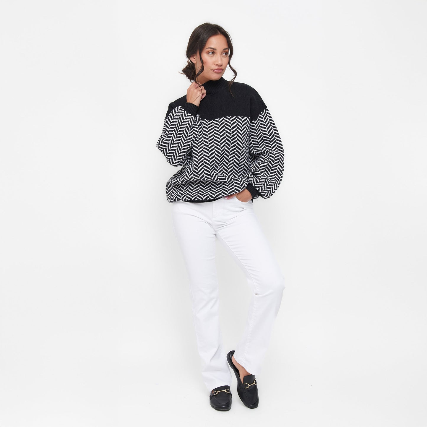 Skyler Herringbone Knit Mockneck Long Sleeve Sweater