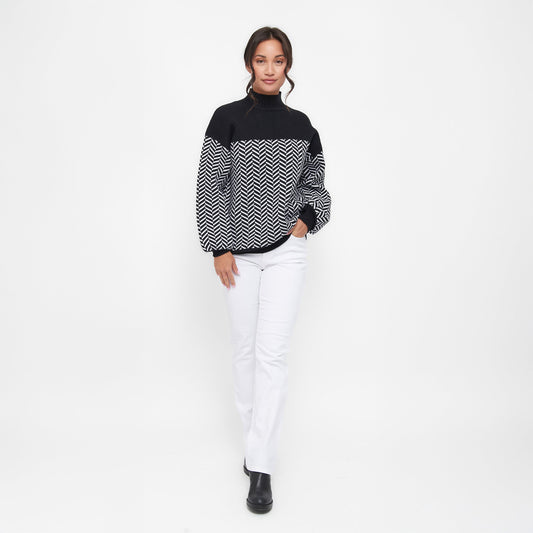 Skyler Herringbone Knit Mockneck Long Sleeve Sweater
