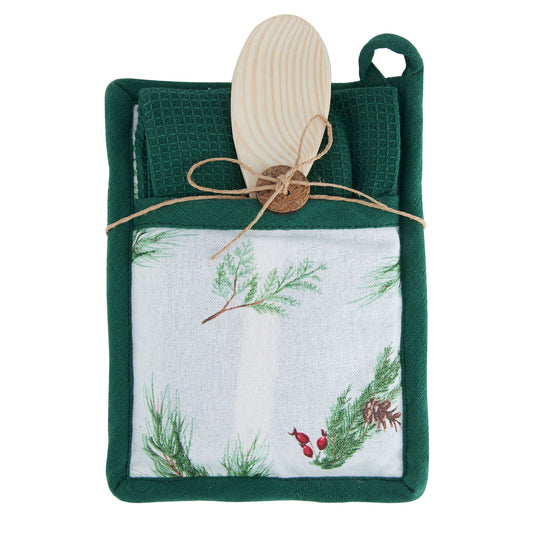 3 Piece Christmas Holiday Winter Pine Kitchen Set