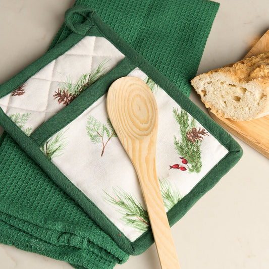 3 Piece Christmas Holiday Winter Pine Kitchen Set