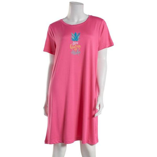 Aloha Pink Night Gown Graphic Sleep Shirt by Rene Rofe
