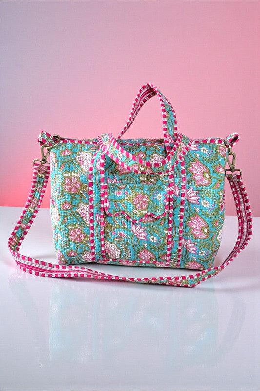 SC - ETA 2/20 - Paige Teal and Pink Floral Duffel Bag