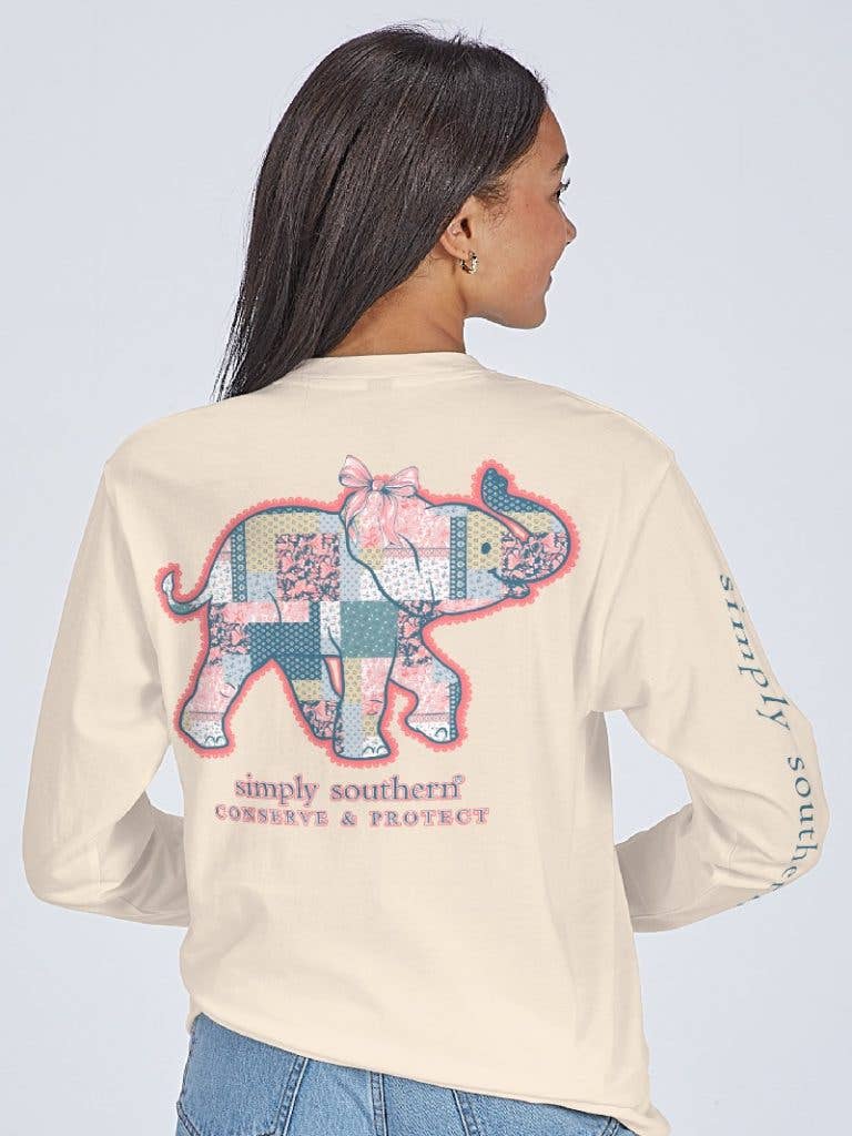 Quilted Pattern Elephant Simply Southern Long Sleeve Tee LS-TRACKE2-QLTD-LINEN