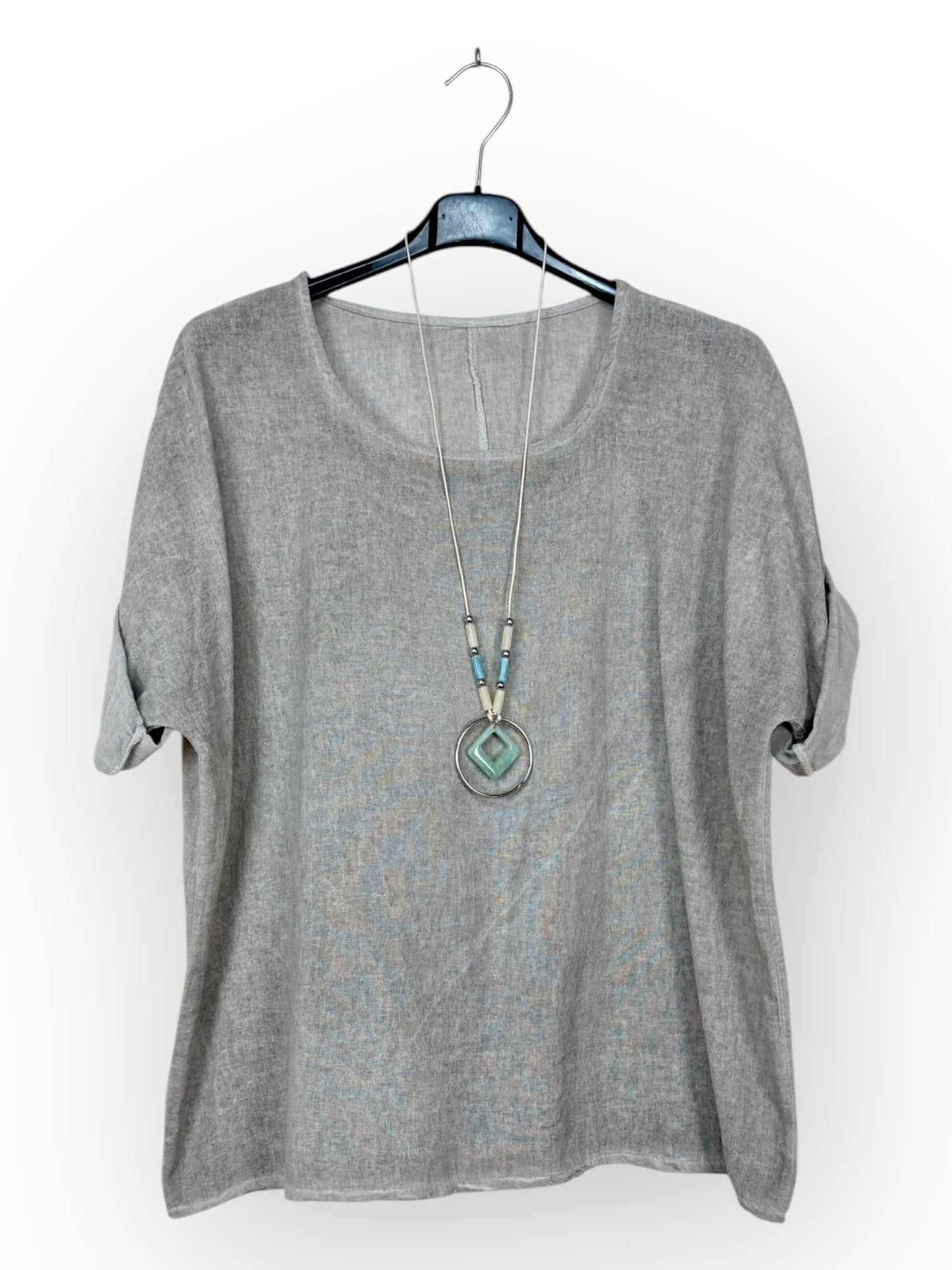Washed cotton top with necklace Made in Italy