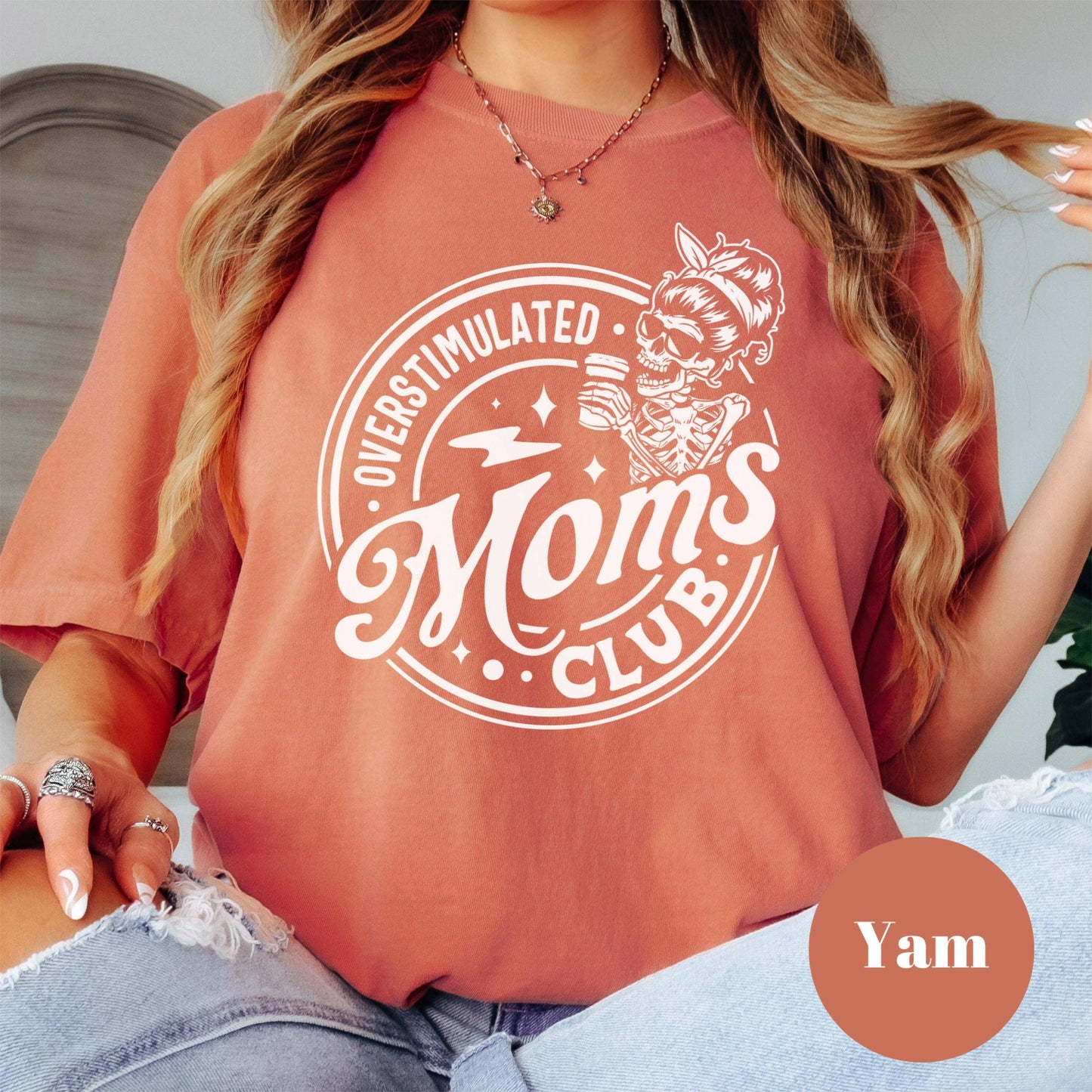 Overstimulated Moms Club Shirt, Comfort Colors® Funny Mom Life Tee, Skeleton Mama Shirt, Tired Mom Gift, Mom Anxiety Humor Tee