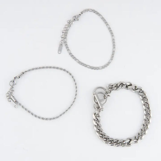 Chunky, Figaro and Dainty Chain Bracelet Set Extender" 11/2. L" 6 3/4  Narelle Waterproof Jewelry