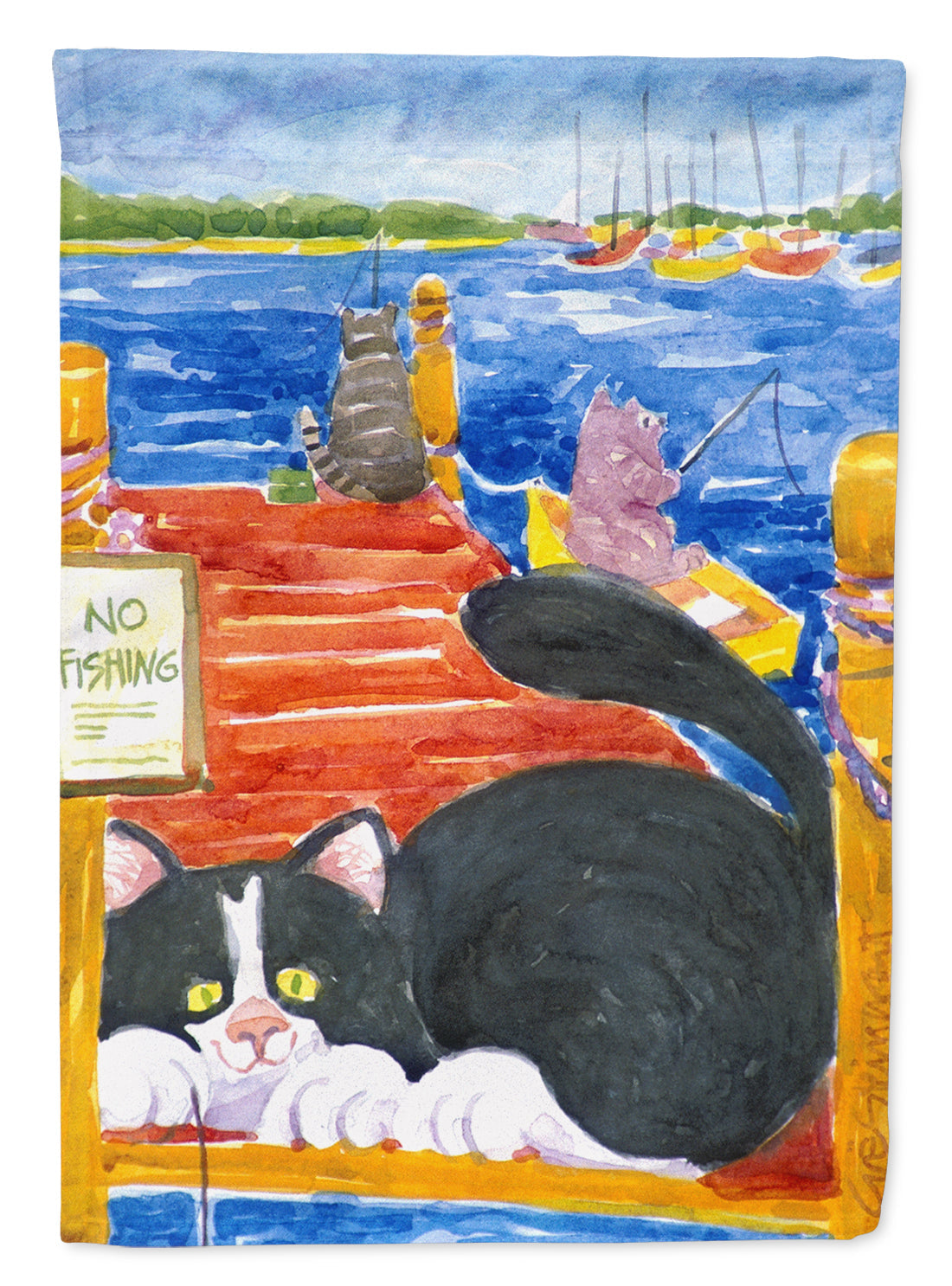 Black and White Cat  No Fishing Garden Flag – Decorative Outdoor Yard Flag