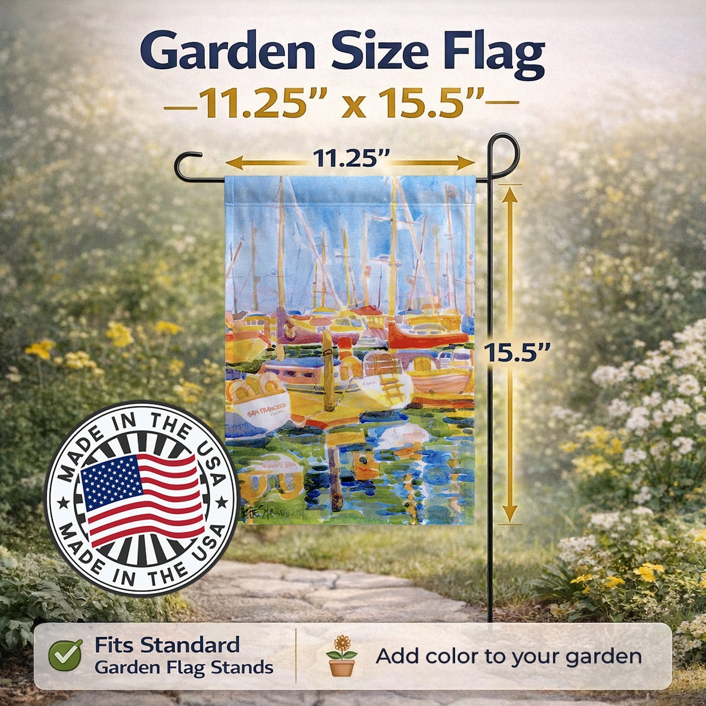 Boats at Harbour Pier  Garden Flag – Decorative Outdoor Yard Flag