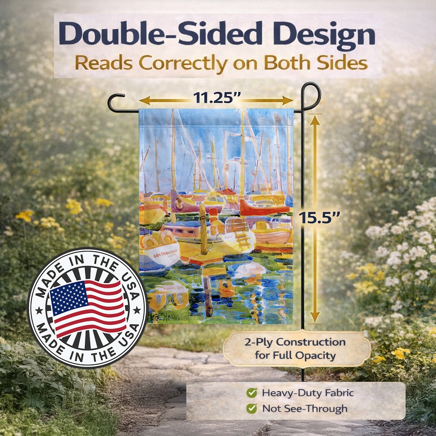 Boats at Harbour Pier  Garden Flag – Decorative Outdoor Yard Flag