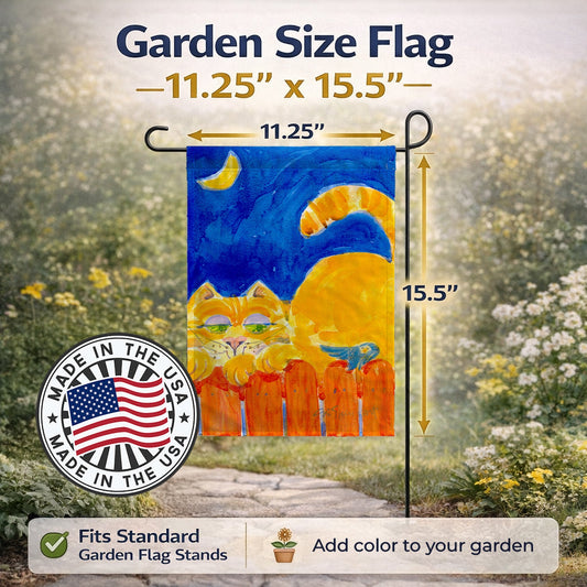 Orange Tabby Cat on the fence  Garden Flag – Decorative Outdoor Yard Flag