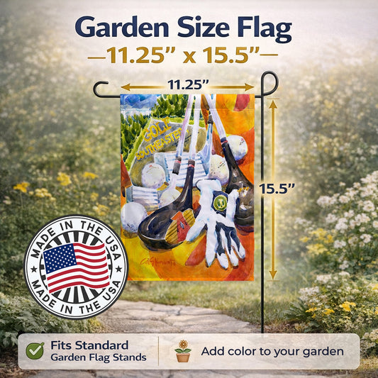 Southeastern Golf Clubs with glove and balls Garden Flag – Decorative Outdoor Yard Flag