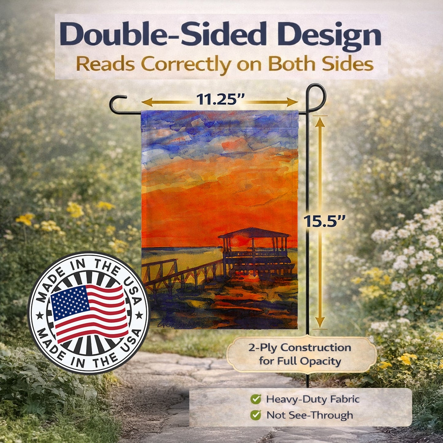 Sunset from the Dock at the pier Garden Flag – Decorative Outdoor Yard Flag