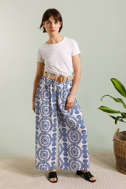 Wide-Leg Pants with Geometric Patterns Made in Italy