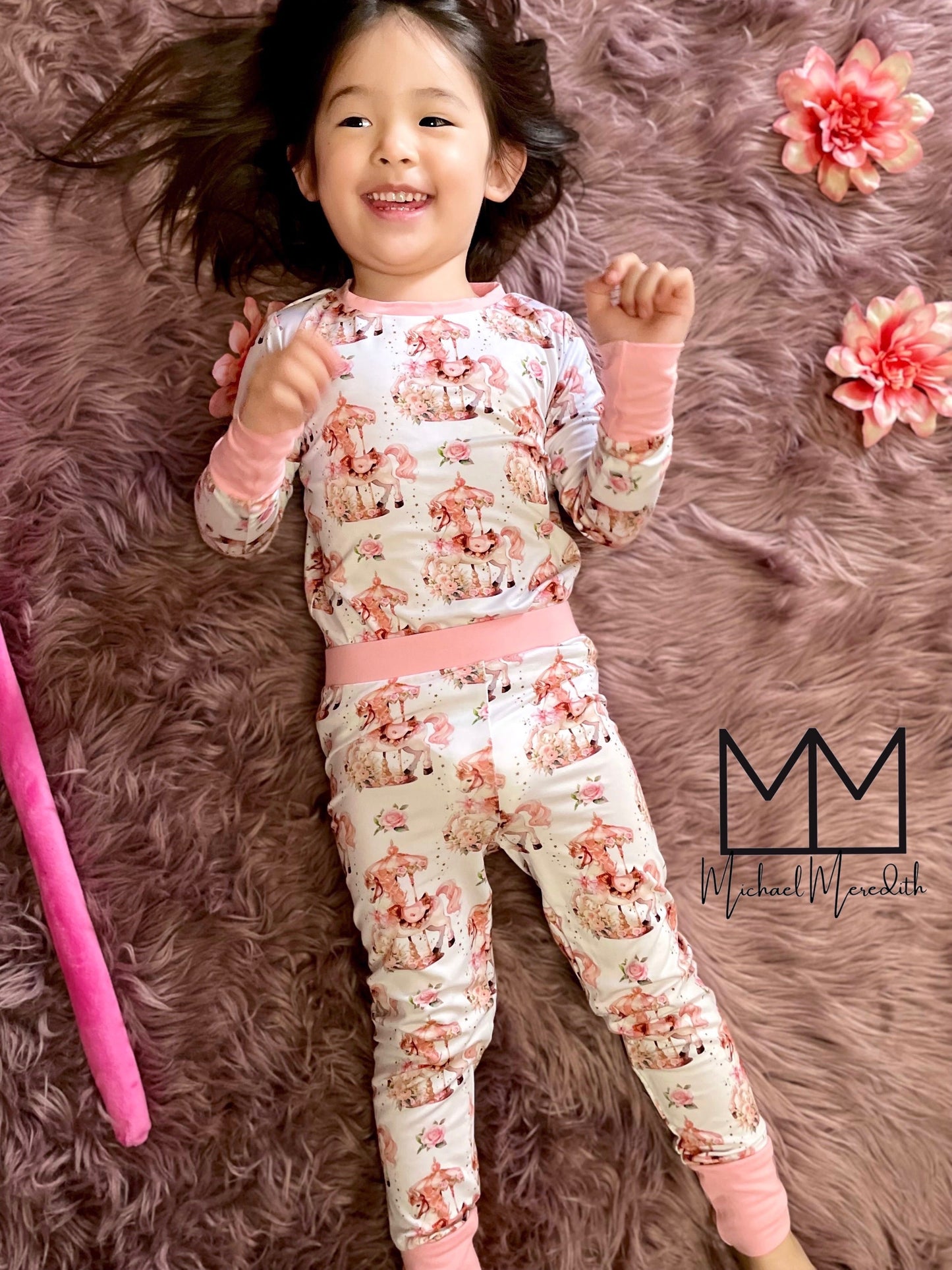Children's Carousel Horse Print Two-Piece Pajama Set