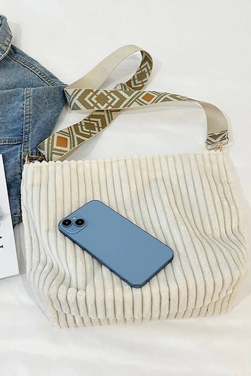 Corduroy Tote Bag With Guitar Shoulder Strap