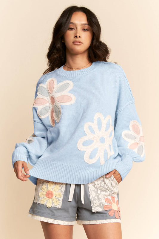 MULTI FLORAL PATCHWORK LONG SLEEVE SWEATER TOP by Davi & Dani