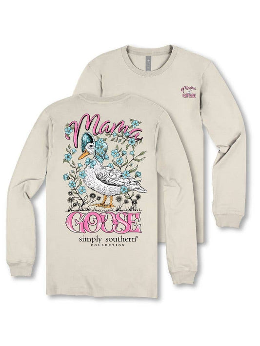 Mama Goose in Bonnet LS-MAMAGOOSE-LINEN Tan Long Sleeve Tee by Simply Southern