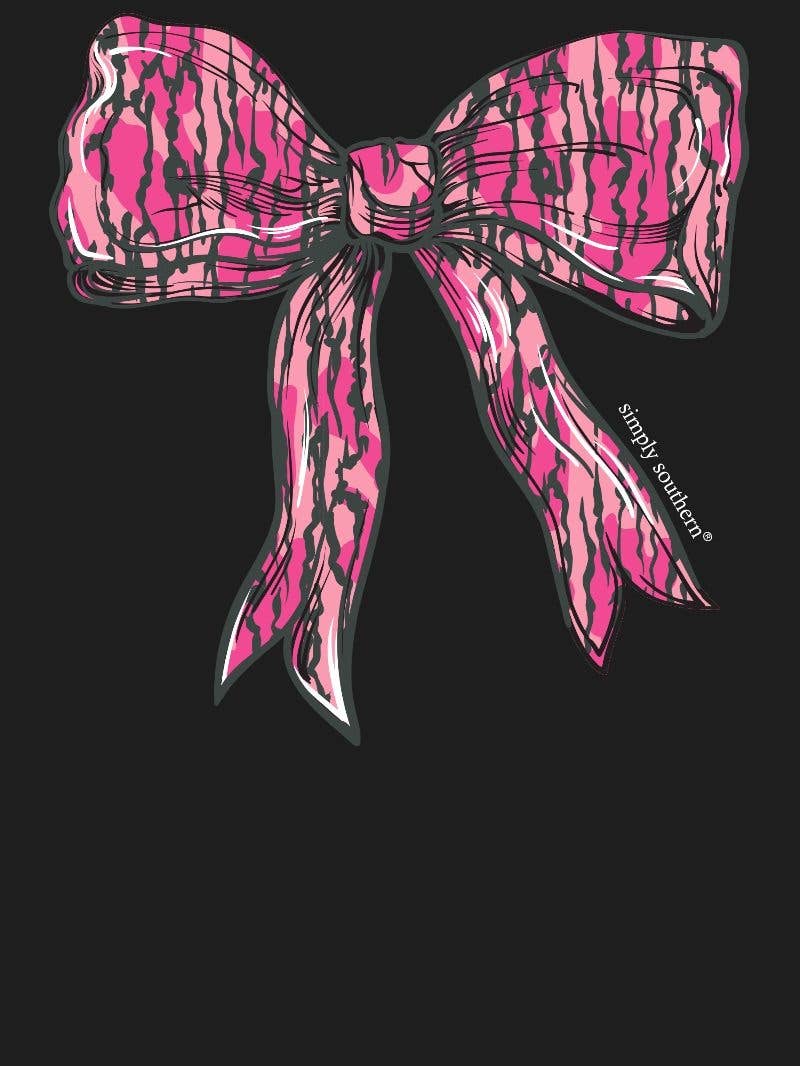 Large Bow Pink Camo CREW-PINKBARK-BLACK Long Sleeve Crew by Simply Southern
