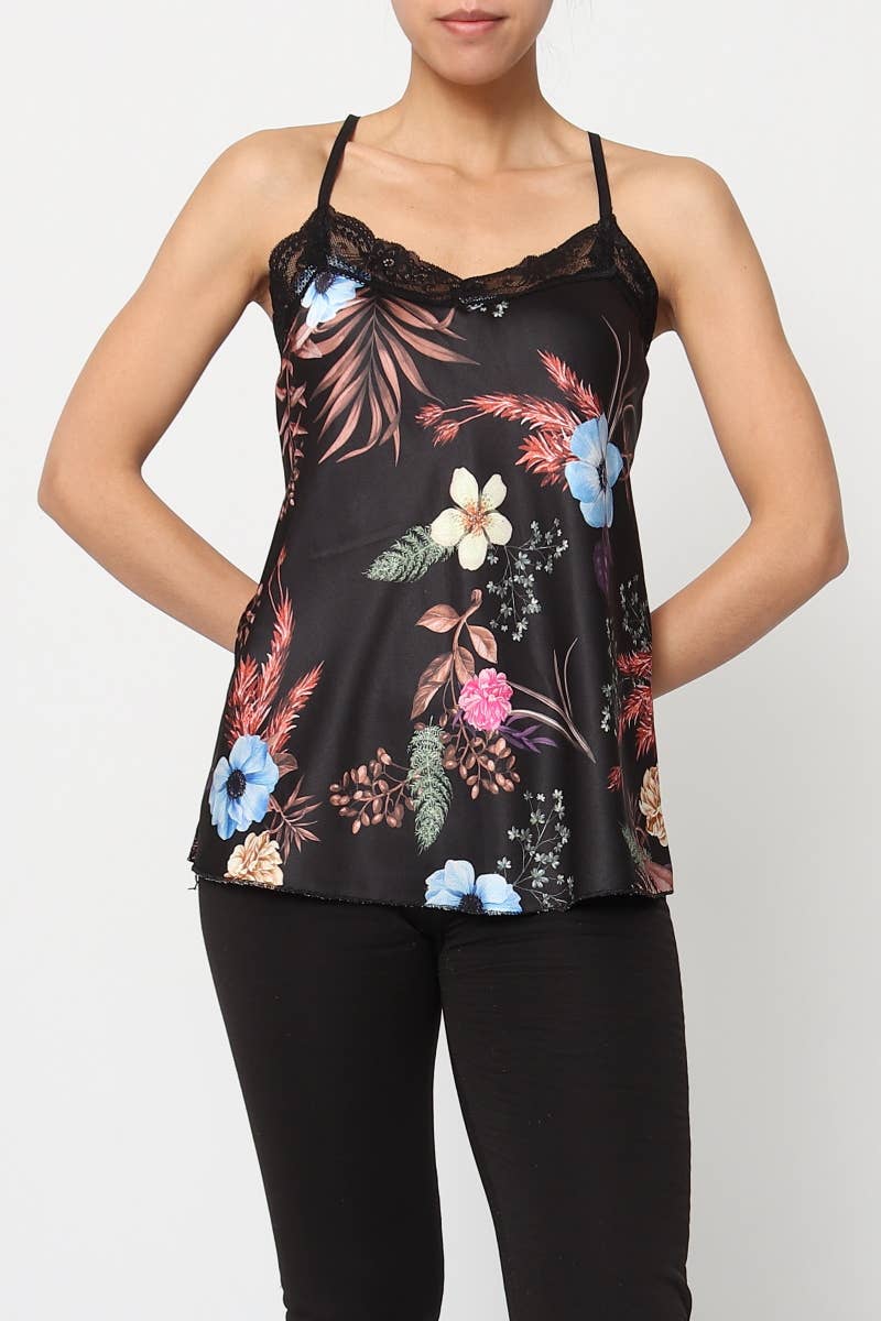 Floral Printed tank top with straps Made in Italy