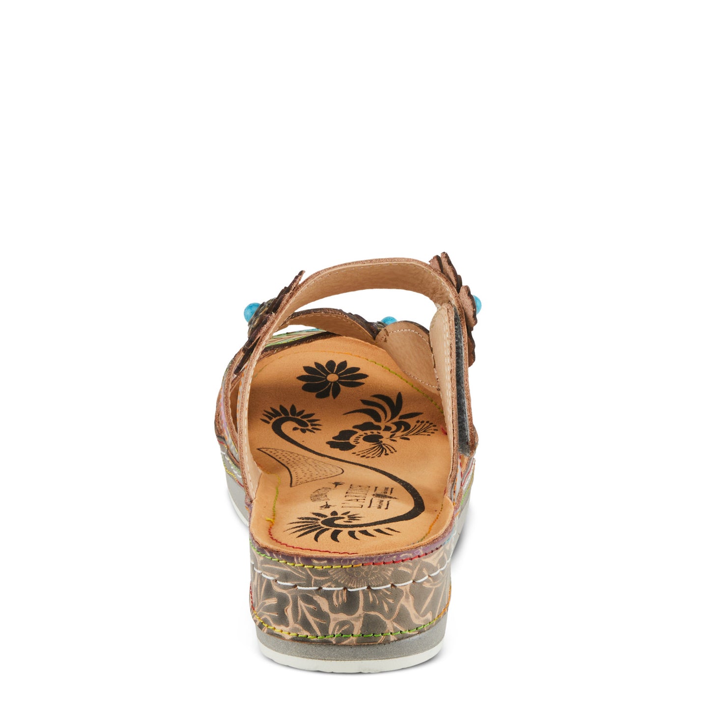 Floral Embellished Pillow-soft Grey Multi Leather Sandal by L`ARTISTE