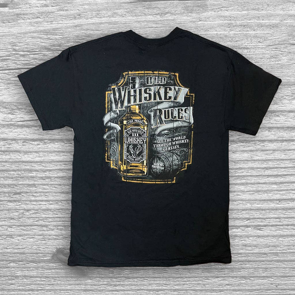 Old Whiskey Rules - See The World Through Whiskey Glasses. Aged To Perfection!" Old Guys Rule