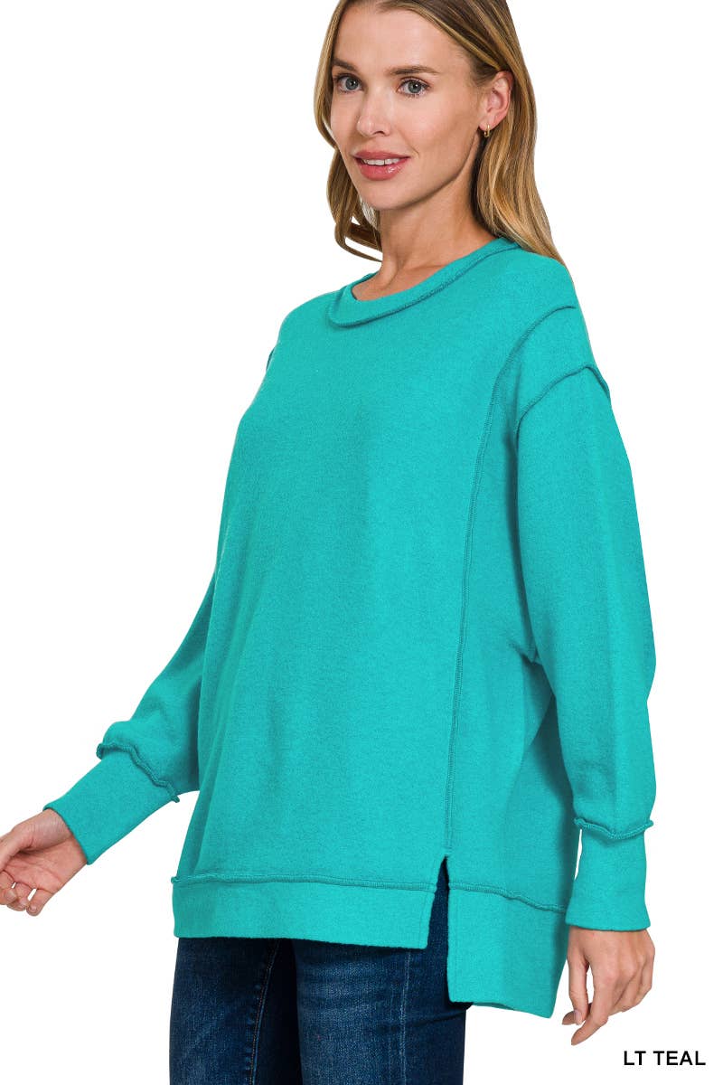 Brushed Melange Hacci Exposed Seam Sweater W/ Side