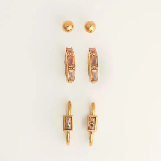 Rectangle CZ Hoop Trio Earrings Narelle Waterproof Jewelry